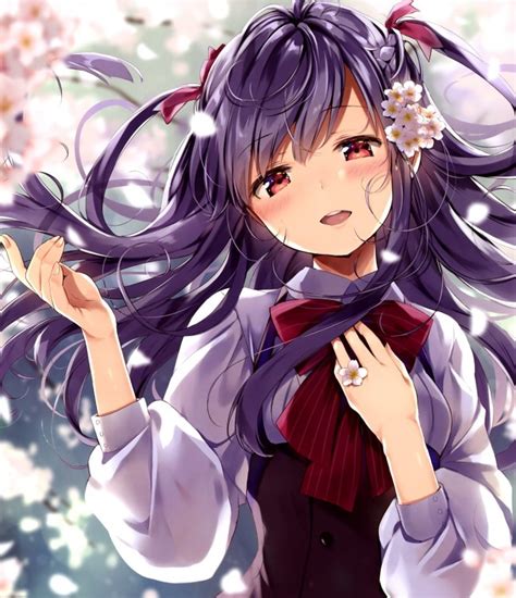 Wallpaper Anime Girl Pretty Long Hair Smiling Cute Cherry Blossom Wallpapermaiden