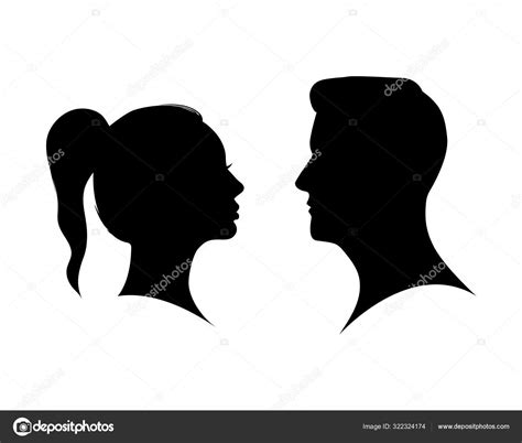 Couple Man And Woman Profile Silhouette Face To Face Male And Female