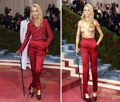 Cara Delevingne Goes Topless To Show Gold Painted Body On Met Gala Red Carpet Braiseentrance