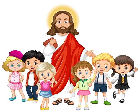 Jesús Con Un Personaje De Dibujos Animados De Grupo De Niños 1520350