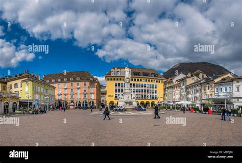Piazza Walther Platz Square In Bozen With The Monument To The Poet