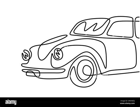 retro car continuous one line drawing isolated on white background old vintage car volkswagen