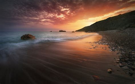 Wallpaper Sunlight Sunset Sea Bay Rock Nature Shore Sand