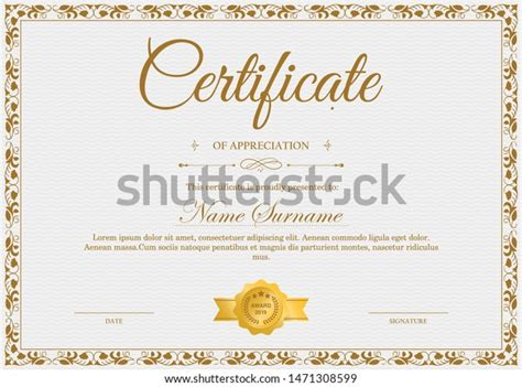 Certificate Appreciation Template Vintage Gold Border Stock Vector