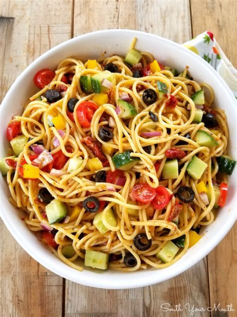 Cook the spaghetti al dente, drain and rinse with cold water. Spaghetti Salad! A fun, unique and beautiful pasta salad ...