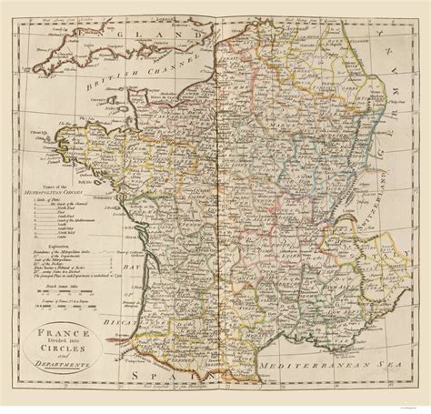 France 1814 Circles And Departments Old Map Reprint Old Maps