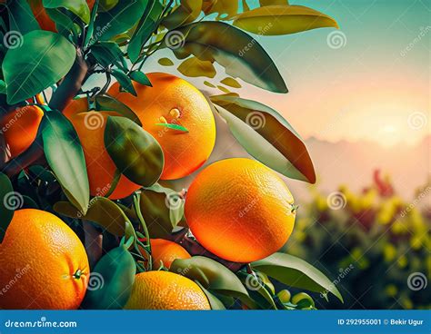 Realistic Image Of Picking Oranges On Tree Branches Stock Illustration
