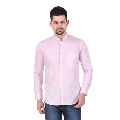 buy american 21 cotton pink color mandarin collar shirt men shirts casual full sleeves slim fit