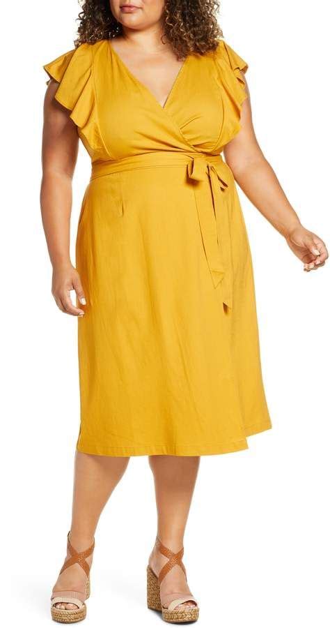 Best yellow wrap dress for sale with up to 28.00% off. ELOQUII Flutter Sleeve Wrap Dress (Plus Size) | Nordstrom ...