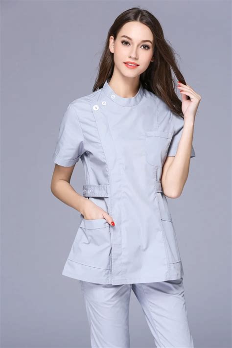 2017 New Womens Stand Collar Short Sleeve Waist Adjustable Nurse