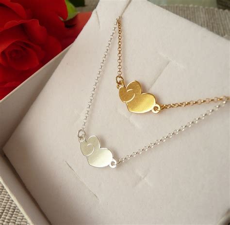 Heart Necklace Silver Two Hearts Necklace Dainty Heart