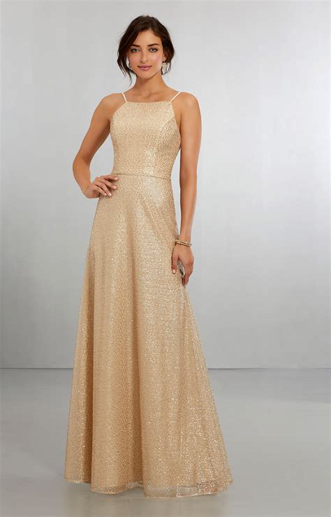Mori Lee Bridesmaid 21564 Long Sequined A Line Gown With Straps