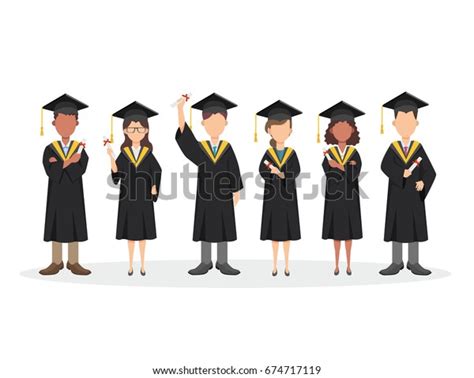 Group Graduating Students Standing Together Vector Stock Vector