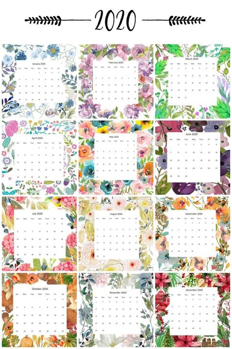 2020 Watercolor Printable Calendars By Month For Free Watercolor