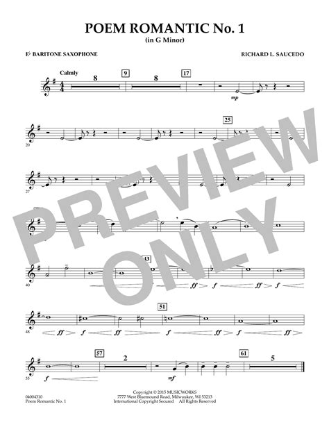 Poem Romantic No 1 In G Minor Eb Baritone Saxophone Sheet Music Richard L Saucedo