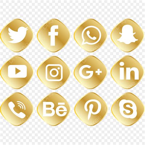 Set Social Media Vector Hd Png Images Golden Social Media Icon Set