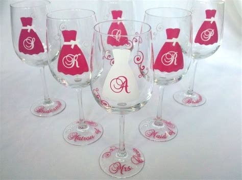 Set Of 7 Bridesmaids Wine Glasses Personalized Monogram
