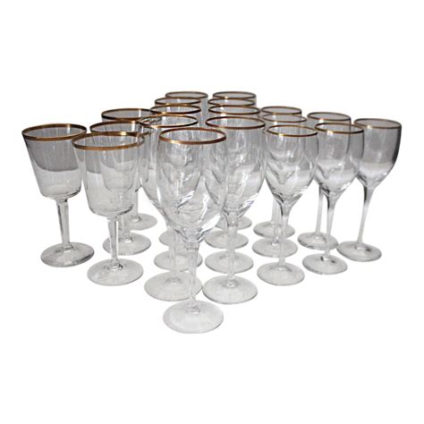 1980s Traditional Lenox Gold Rim Crystal Water And Wine Glasses Set Of 19 Chairish