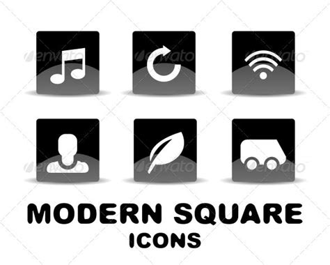 Modern Glossy Black Square Icon Set Icon Set Black Square Glossy