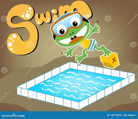 Swimming Time With Funny Frog Cartoon Stock Vector Illustration Of