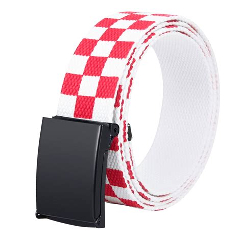 Hde Hde Mens Red White Checkered Belt Military Canvas Web Belts For