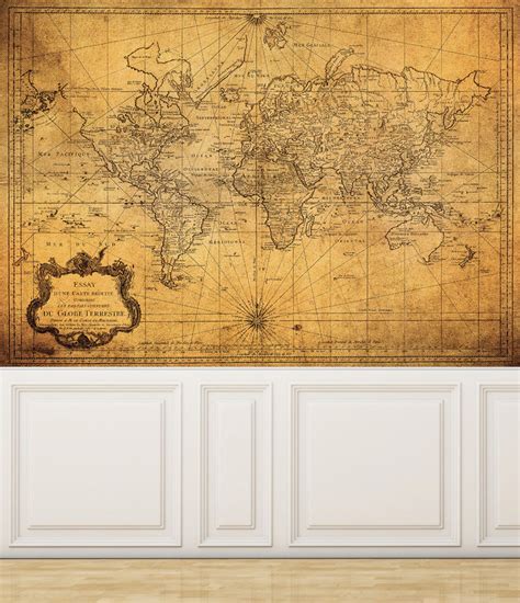 Wall Mural Vintage Map Of The World Peel And Stick Etsy