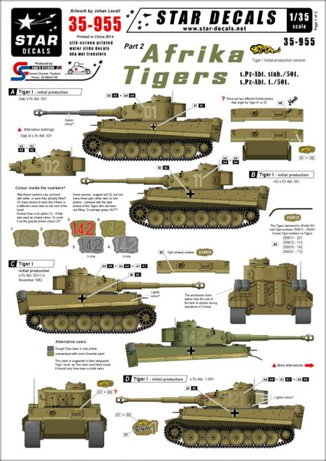 Afrika Tigers Decals For Tiger I Initial Production In Africa W