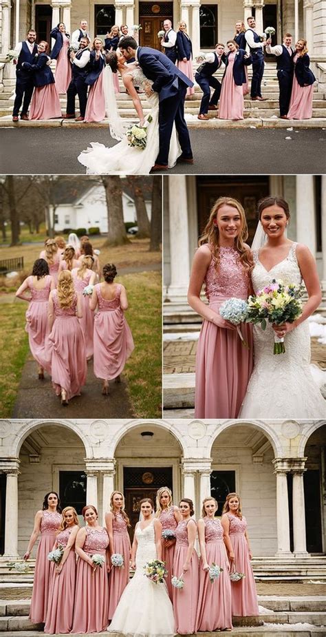 Navy Blue And Dusty Rose Color Combo Wedding Dresses Bridesmaid