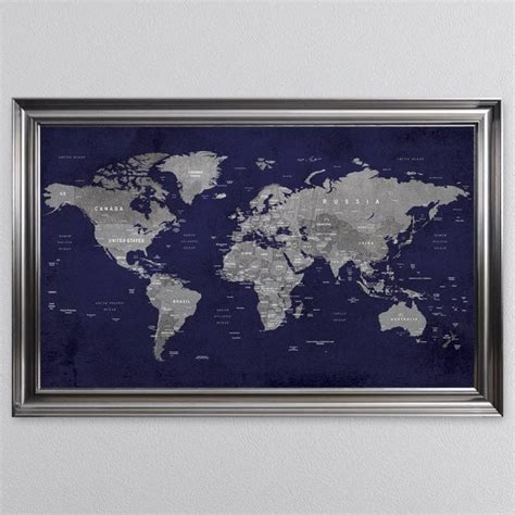 Navy And Grey Vintage World Map Framed Wall Art Framed Art From Fab