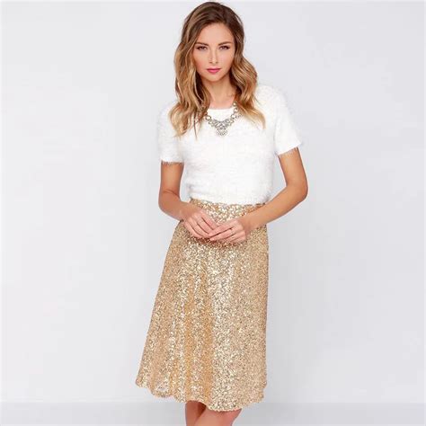 Appealing Gold Sequins Skirts 2016 Hot Selling A Line Knee Length