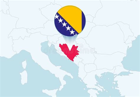 Europa Con El Mapa Seleccionado De Bosnia Y Herzegovina Y El Icono De