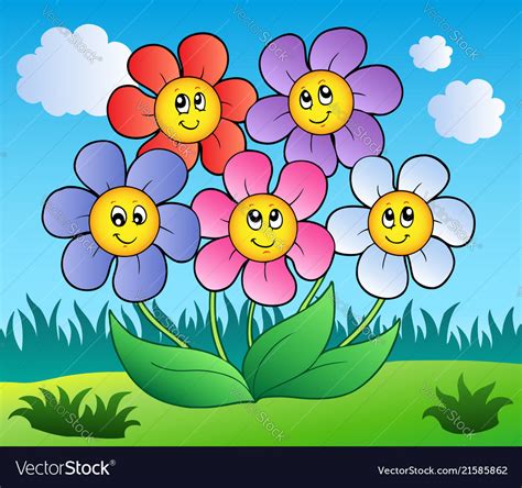 38,000+ vectors, stock photos & psd files. Five cartoon flowers on meadow Royalty Free Vector Image
