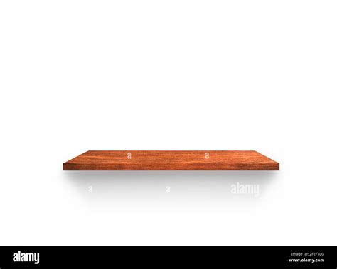 Front View Of Wooden Shelf Isolated On White Background With Clipping