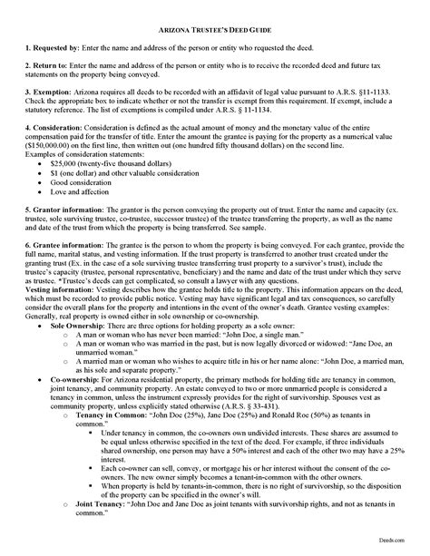Maricopa County Trustee Deed Form | Arizona | Deeds.com