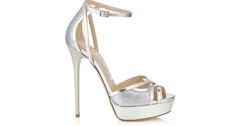 jimmy choo laurita 115 silver mirror leather and fine glitter platform sandals in metallic lyst