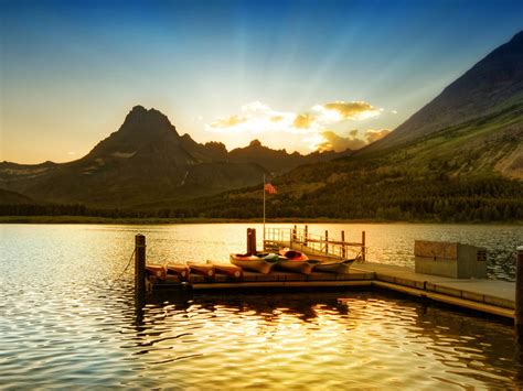Sunset At Glacier National Park Lakeside Scenery Hd Wallpapers Preview