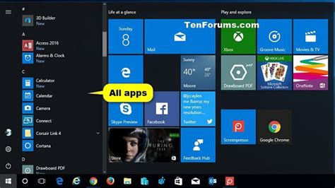 Open And Use All Apps In Start Menu In Windows 10 Tutorials