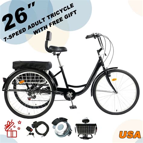 Adult Tricycle 26 Inch Wheels 7 Speed Adult Trike Bike Cruising With Storage Basket For