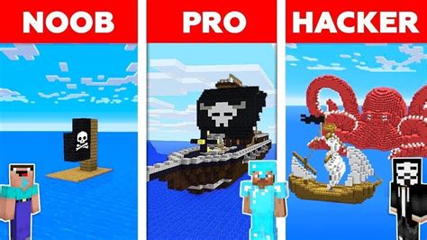 Minecraft Noob Vs Pro Vs Hacker Pirate Ship Base Challenge In