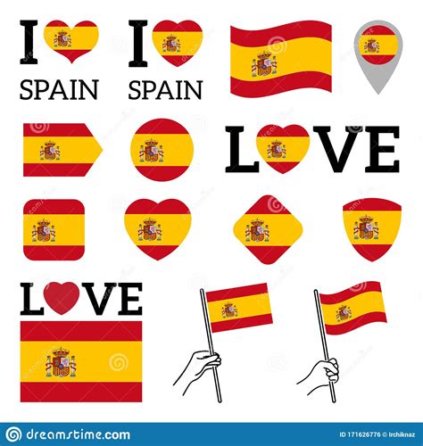 Flag Of Spain Set Of Vector Flags I Love Spain Stock Vector