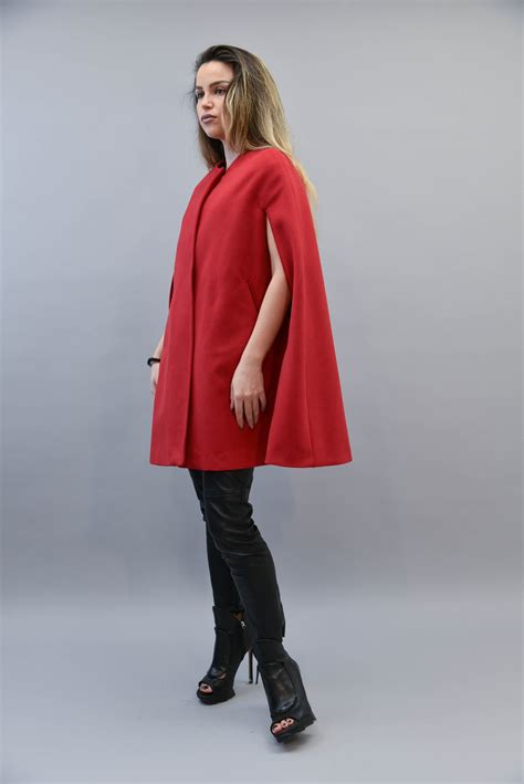 Red Cape Coatjacket For Womenred Wool Capecape Etsy
