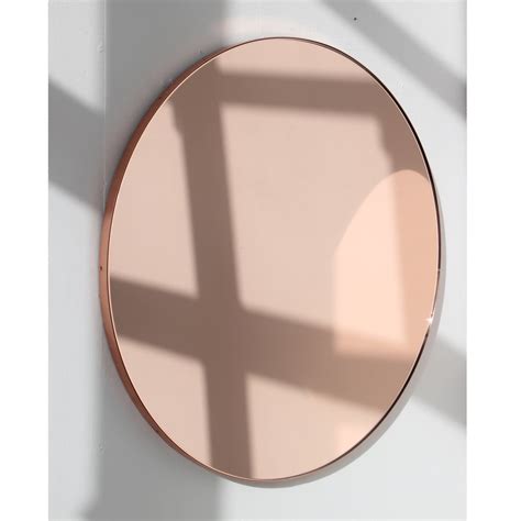 Orbis™ Rose Gold Peach Tinted Modern Round Mirror With A Copper Frame