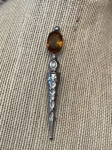 Vintage Mizpah Sword Scepter Kilt Brooch Amber Crystal Silver Tone Celtic Pin Picclick