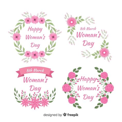 Free Vector Floral Wreath Womens Day Badge Collection