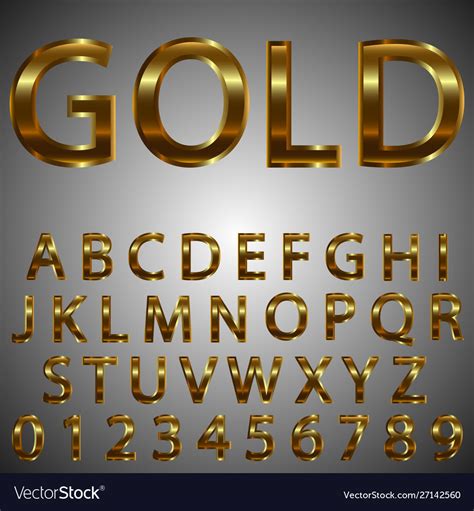 Metal Gold Effect Letters And Numbers Royalty Free Vector
