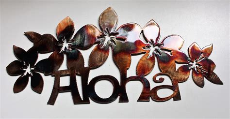 Hawaiian Floral Aloha Metal Wall Art Accent 14 X 7 Wall Sculptures