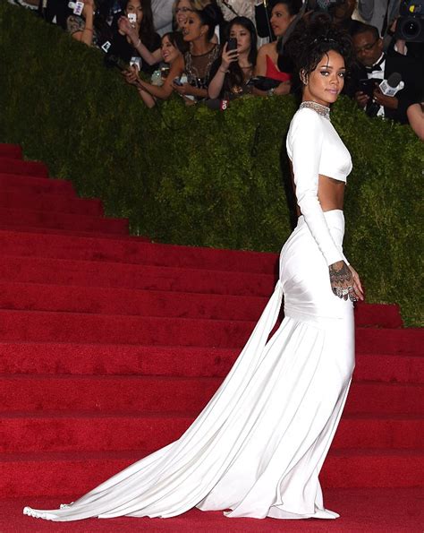 Rihanna Goes Braless In Stunning White Stella Mccartney Gown At Met