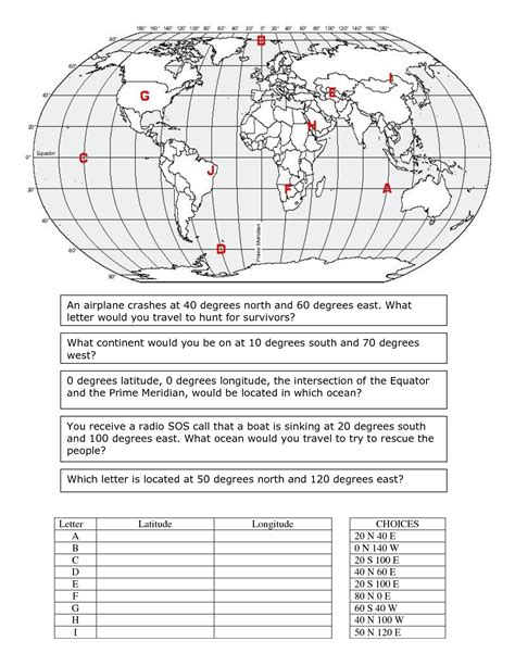 World Map With Latitude And Longitude Worksheet