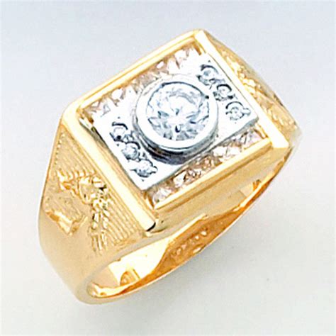14k Gold Mens Ring With Cubic Zirconia