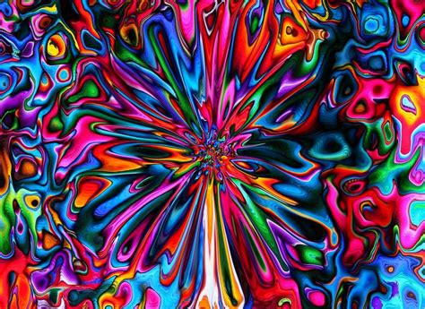 Colorful Flower At Abstract Psychedelic Background Digital Art Free